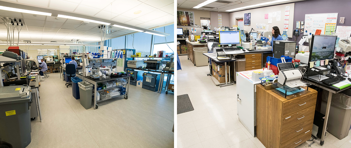 (Left to Right) New laboratory at the NCRC; Old lab used at the University Hospital.